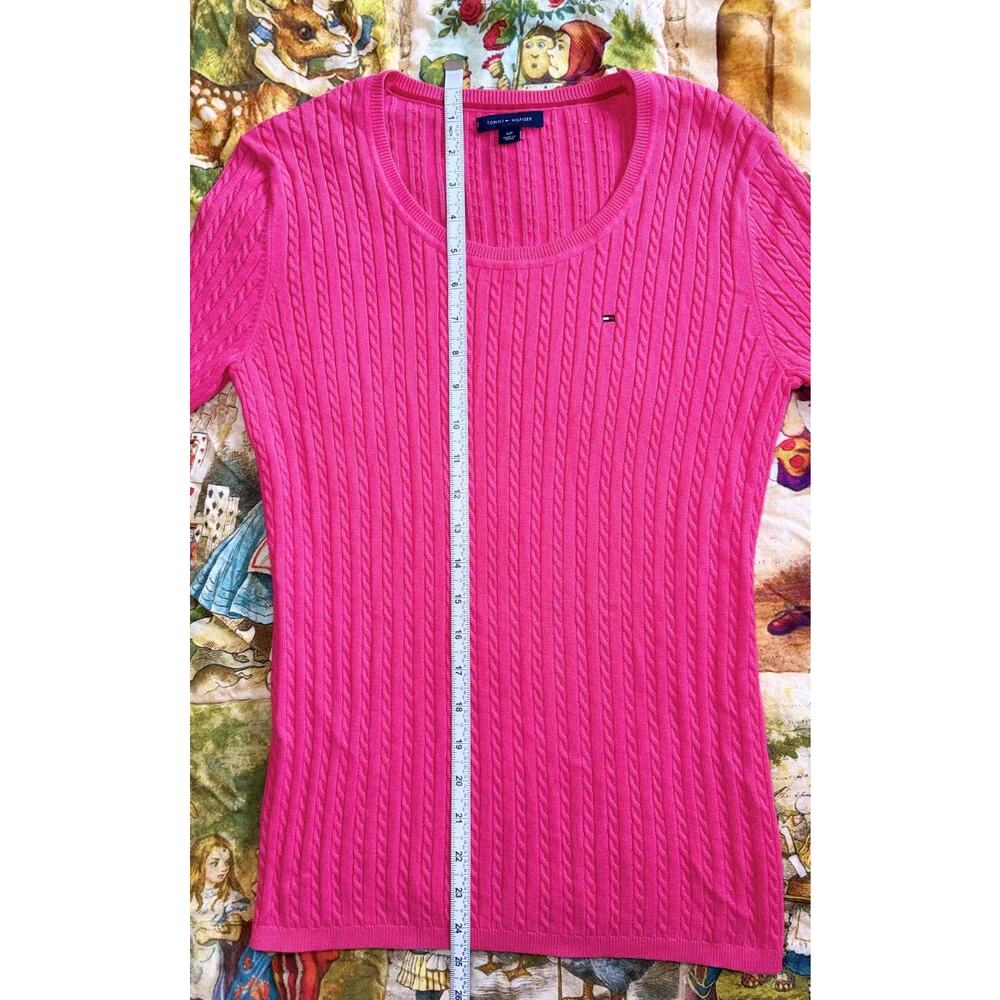 Lot of 3 Tommy Hilfiger Womens Cable Knit Sweaters Small Pink Blue Crew V-neck - Picture 6 of 13